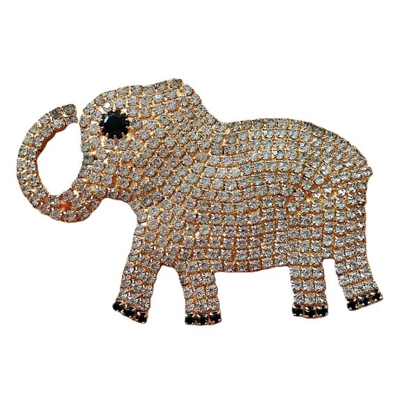 Vintage Rhinestone Elephant Brooch Statement Piece Sparkle Shiny Pin Jewelry Boh - Picture 1 of 8